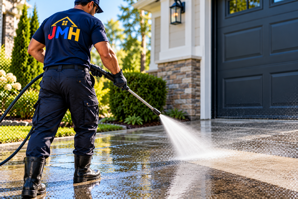 professional power washing in action
